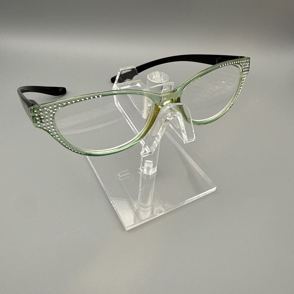 Crystal Rhinestone Cat Eyes Reading Glasses Optical Lens Clear Bling Green/Black